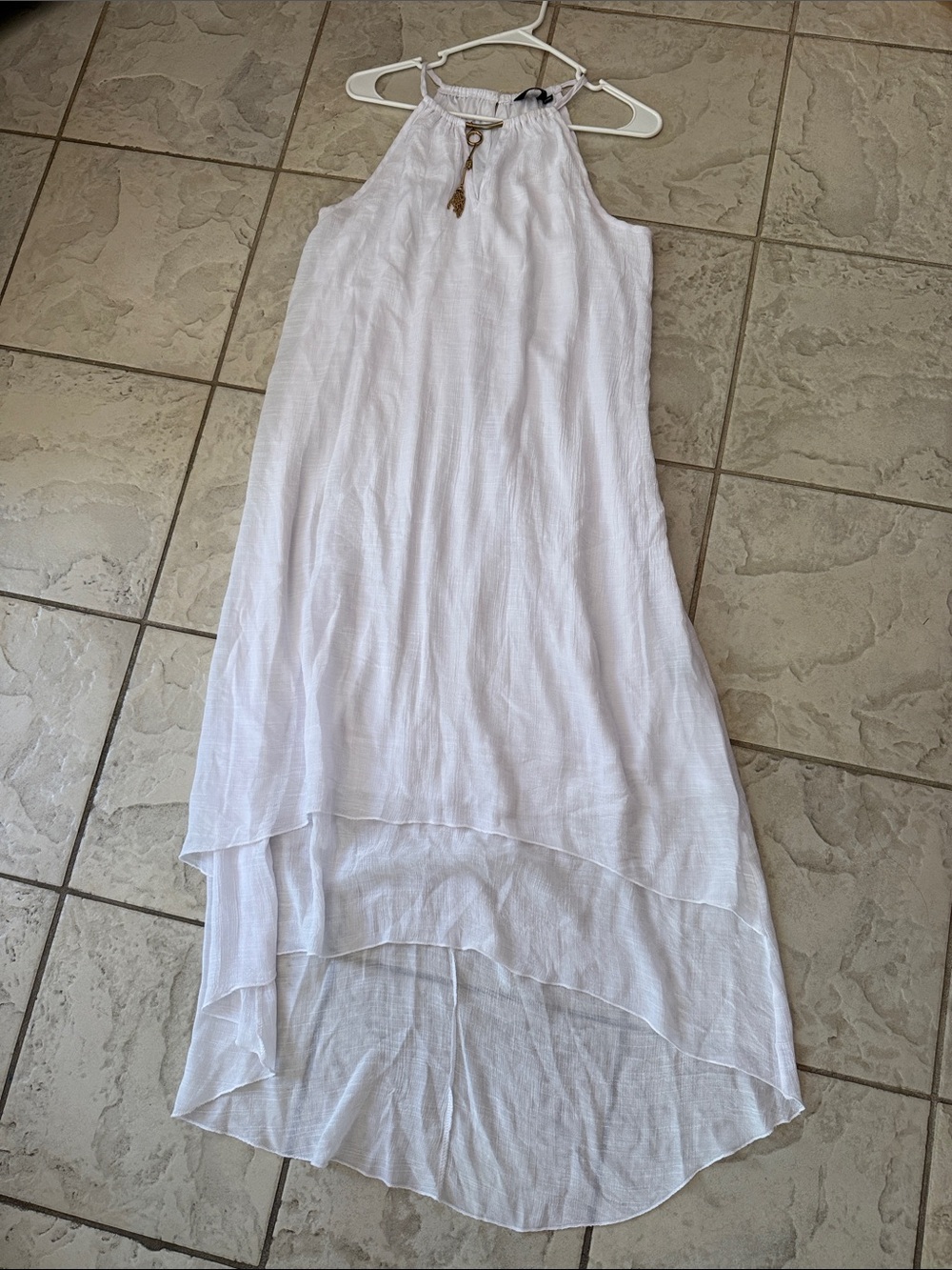 White Layered High-Low Halter Dress